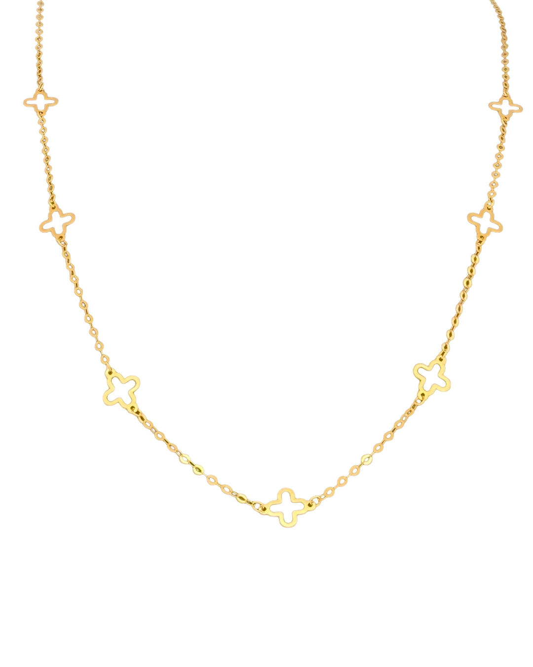 Feine 18k Gold Halskette mit sieben Sternformen entlang der Kette