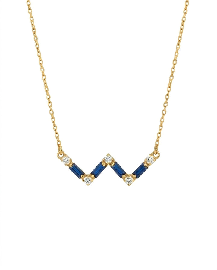 Feine Halskette aus 18k Gelbgold mit W-förmigem Cassiopeia-Anhänger in Blau – 41.5 cm Länge