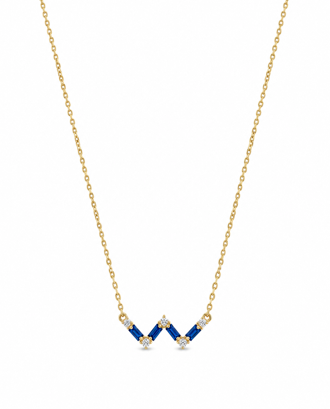 Feine Halskette aus 18k Gelbgold mit W-förmigem Cassiopeia-Anhänger in Blau – 41.5 cm Länge