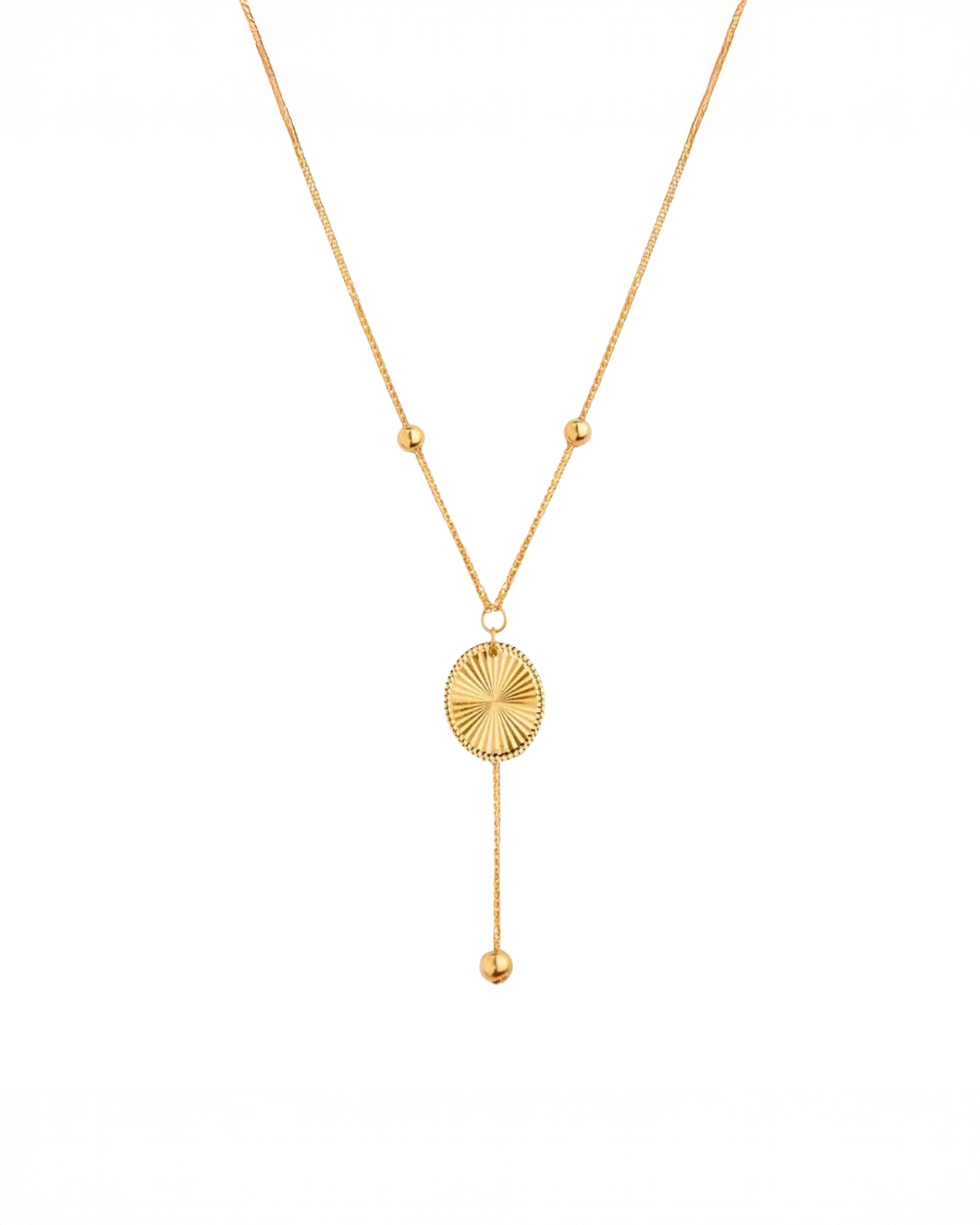 18k Goldhalskette mit rundem Sonnenmedaillon und feiner 1 mm Kette – verstellbar 42–44.5 cm