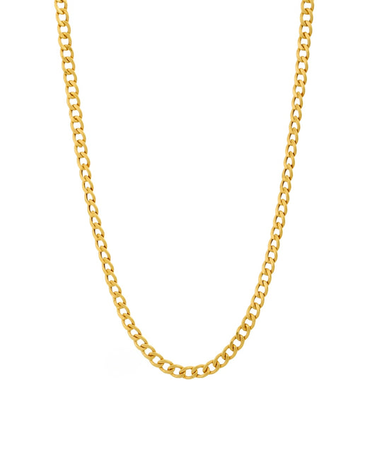 18 Karat Gold Halskette in klassischer Panzerkette, handgefertigter hochwertiger Goldschmuck, zeitlos elegant vor weißem Hintergrund.