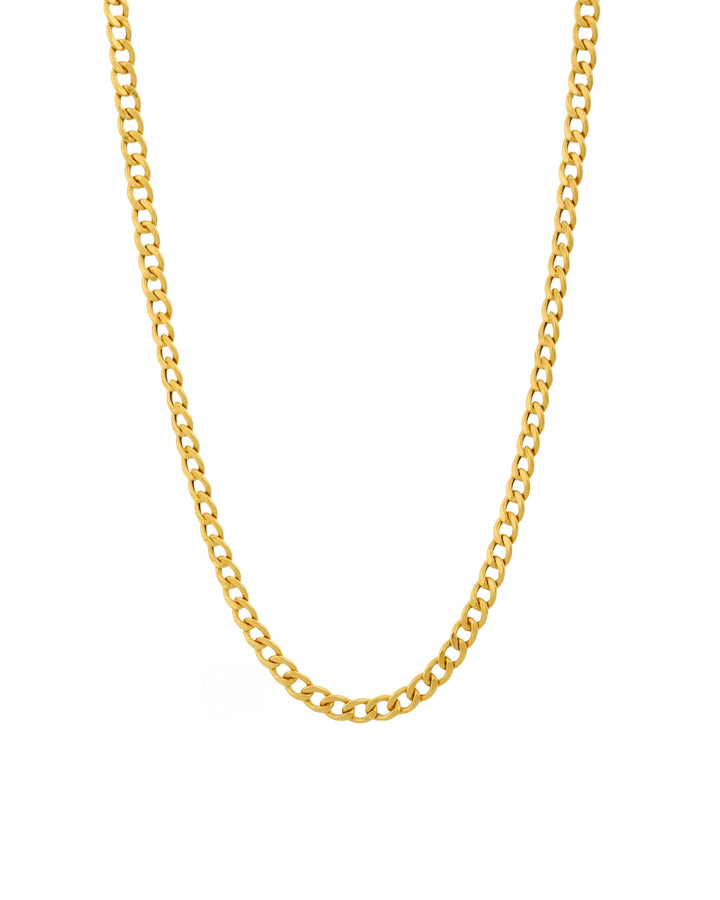 18 Karat Gold Halskette in klassischer Panzerkette, handgefertigter hochwertiger Goldschmuck, zeitlos elegant vor weißem Hintergrund.