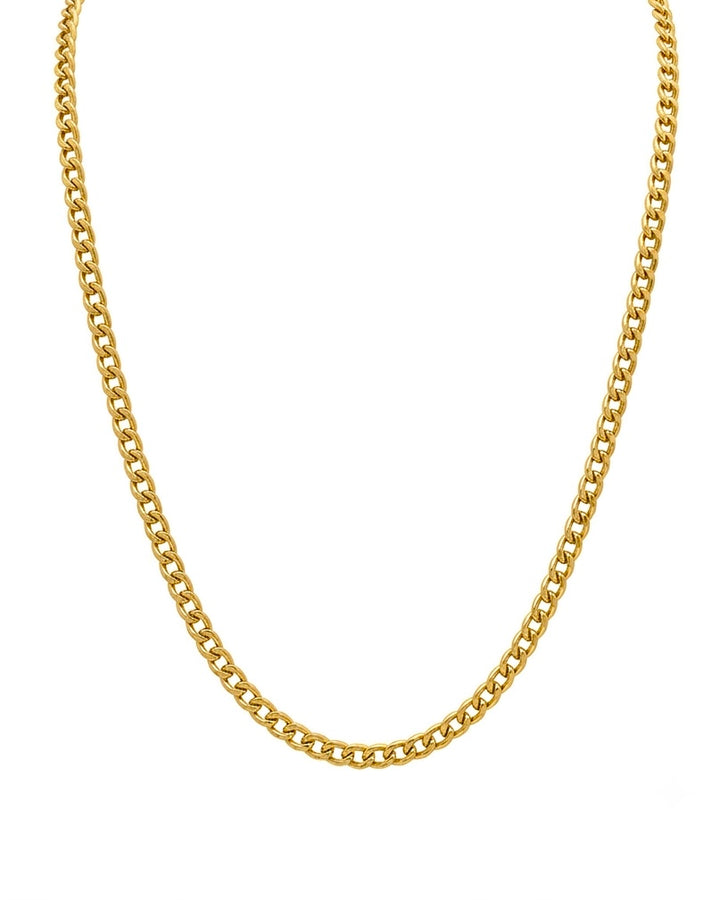 18 Karat Gold Halskette in klassischer Panzerkette, handgefertigter hochwertiger Goldschmuck, zeitlos elegant vor weißem Hintergrund.