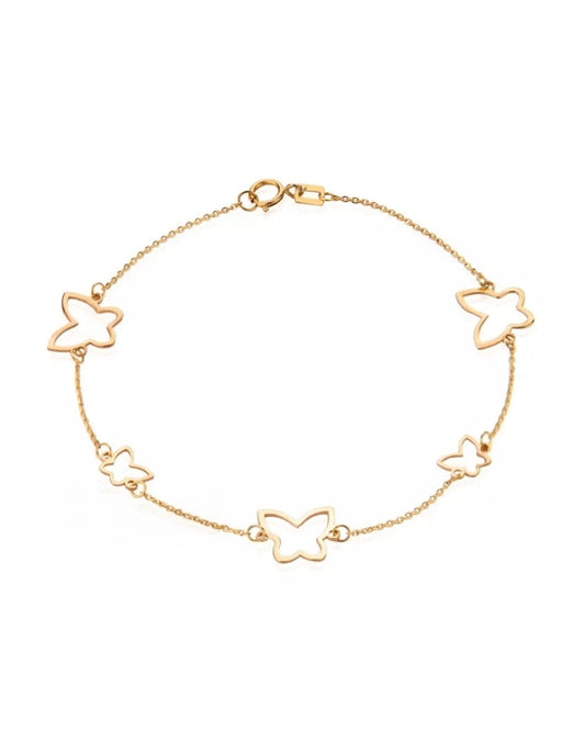 Armband aus 18k Gold mit fünf offenen Schmetterlingen in zwei Grössen – Modell Parvaneh.