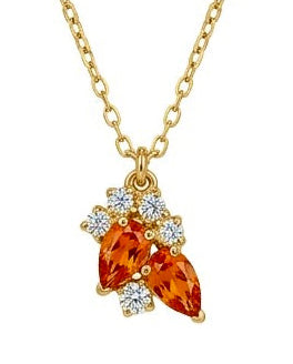 18 Karat Goldkette mit elegantem Anhänger aus orangefarbenen Edelsteinen und funkelnden Zirkonia – filigraner Damenschmuck in Gelbgold