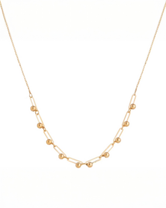 Halskette aus 18k Gelbgold mit feinen Kugeln und Paperclip-Gliedern, verstellbar 41.5–45 cm