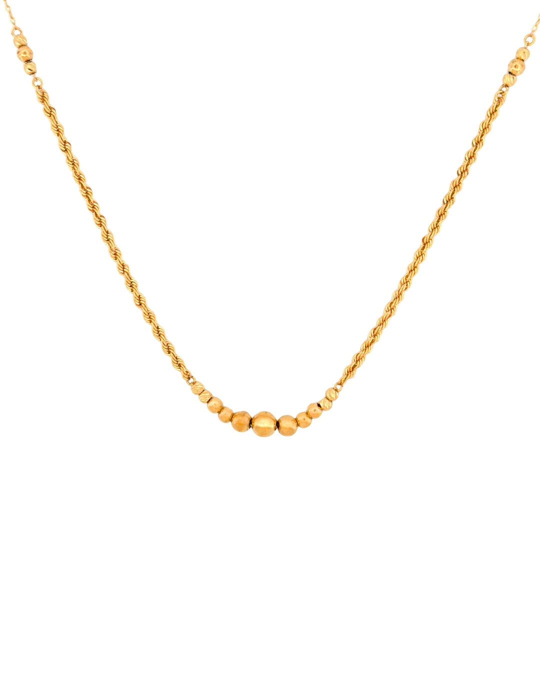 Reshteh-ye Tanāb-e Zarif: Feine Goldkette, Nahaufnahme der abgestuften Kugeln & Kordelstruktur – handgefertigt