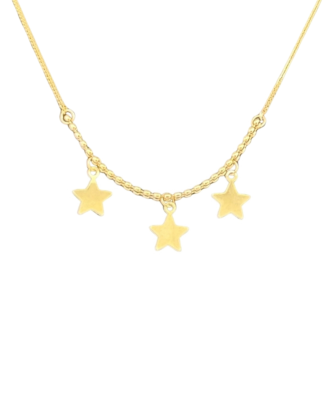 Detailaufnahme der drei goldenen Sterne an filigraner Kette