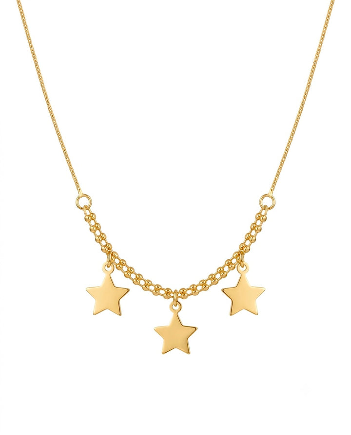 Detailaufnahme der drei goldenen Sterne an filigraner Kette