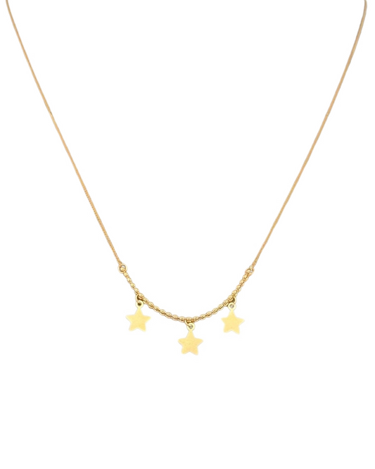 Feine Halskette aus 18k Gelbgold mit drei Sternanhängern, verstellbar