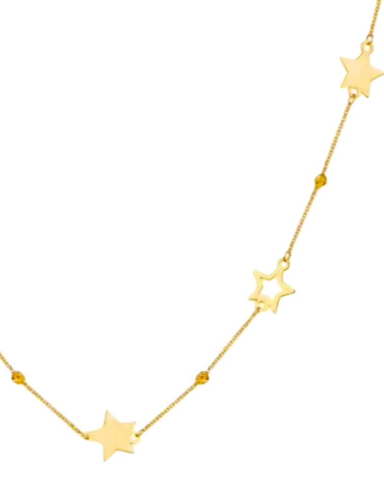 Detailansicht der Setareh-Goldkette mit sternförmigen Elementen und zarten Kugeln – gearbeitet in 18k Gold