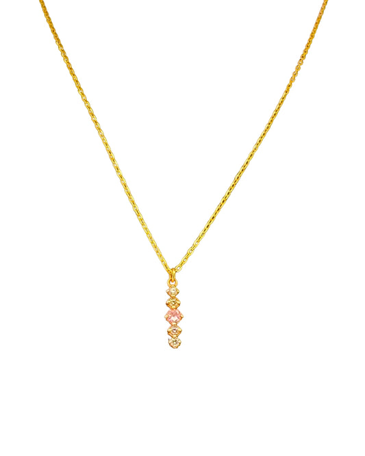 Zarte 18k Goldkette mit Anhänger aus roséfarbenen und weißen Zirkonia – filigran & handgefertigt.