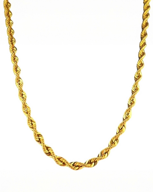 Ringzopfkette aus massivem 18k Gelbgold mit runden Gliedern, handgefertigt, ruhig, kraftvoll und zeitlos, freigestelltes Produktbild