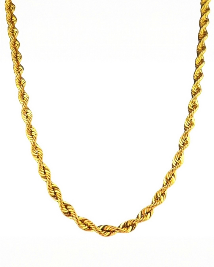 Ringzopfkette aus massivem 18k Gelbgold mit runden Gliedern, handgefertigt, ruhig, kraftvoll und zeitlos, freigestelltes Produktbild