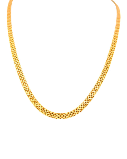 Bismarckkette aus 18k Gelbgold, 45 cm lang, dicht geflochten und flach gearbeitet, freigestelltes Produktbild