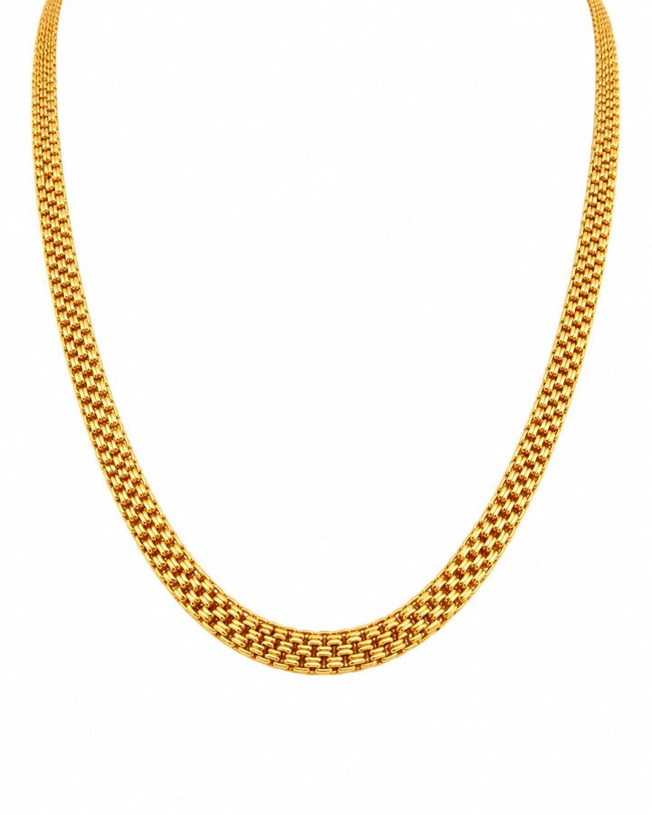 Bismarckkette aus 18k Gelbgold, 45 cm lang, dicht geflochten und flach gearbeitet, freigestelltes Produktbild