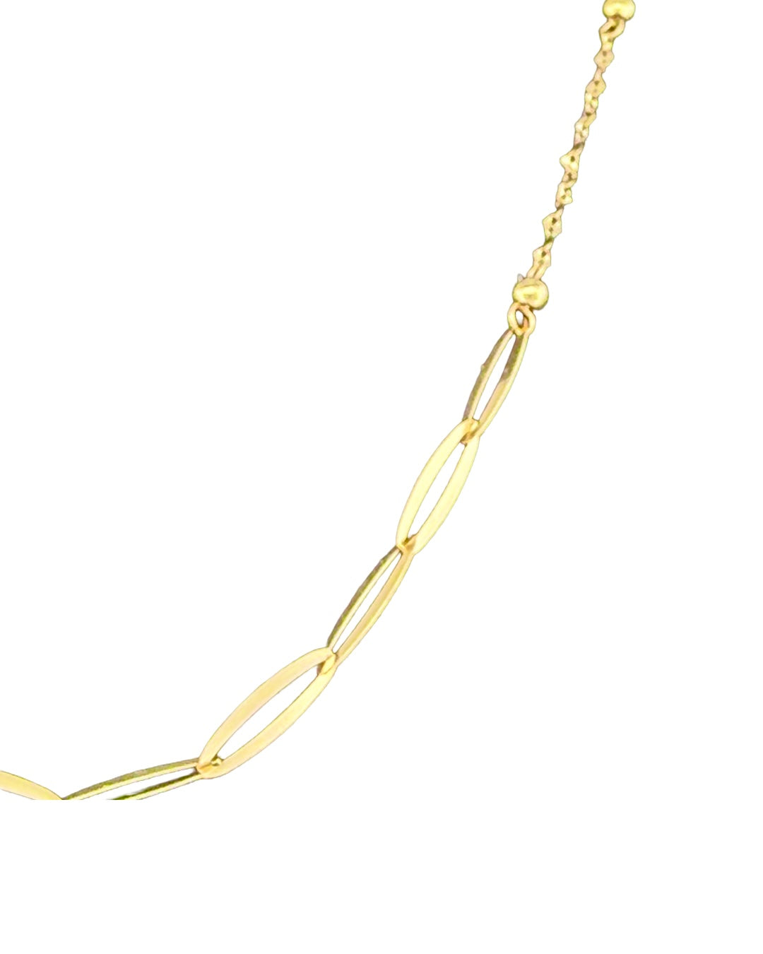 18k Goldhalskette mit länglichen ovalen Gliedern (1 cm × 3.5 mm) kombiniert mit feiner Strukturkette – glänzend und handgefertigt