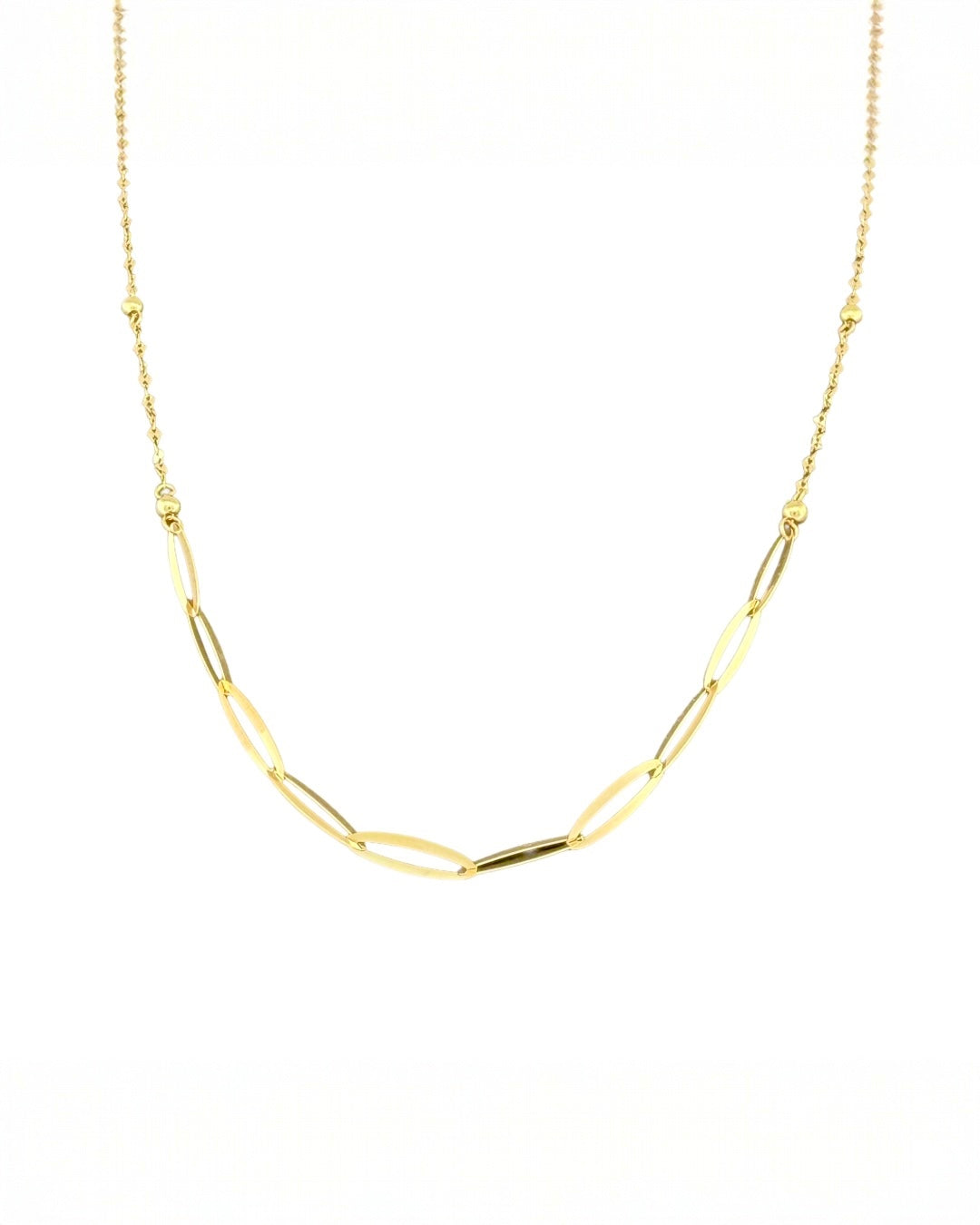 18k Gold Halskette Zanjir-e Derakhshan mit ovalen Gliedern und 2 mm Kugeln – verstellbar 40–42.5 cm, elegant und minimalistisch