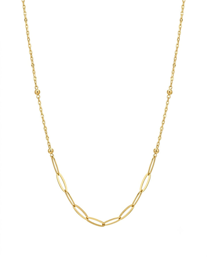18k Gold Halskette Zanjir-e Derakhshan mit ovalen Gliedern und 2 mm Kugeln – verstellbar 40–42.5 cm, elegant und minimalistisch
