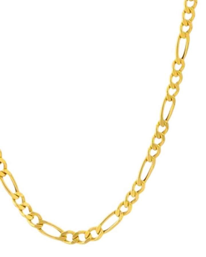 Elegante 18k Figaro Goldhalskette, Nahaufnahme der Figaro-Kettenglieder – handgefertigt &amp; poliert.
