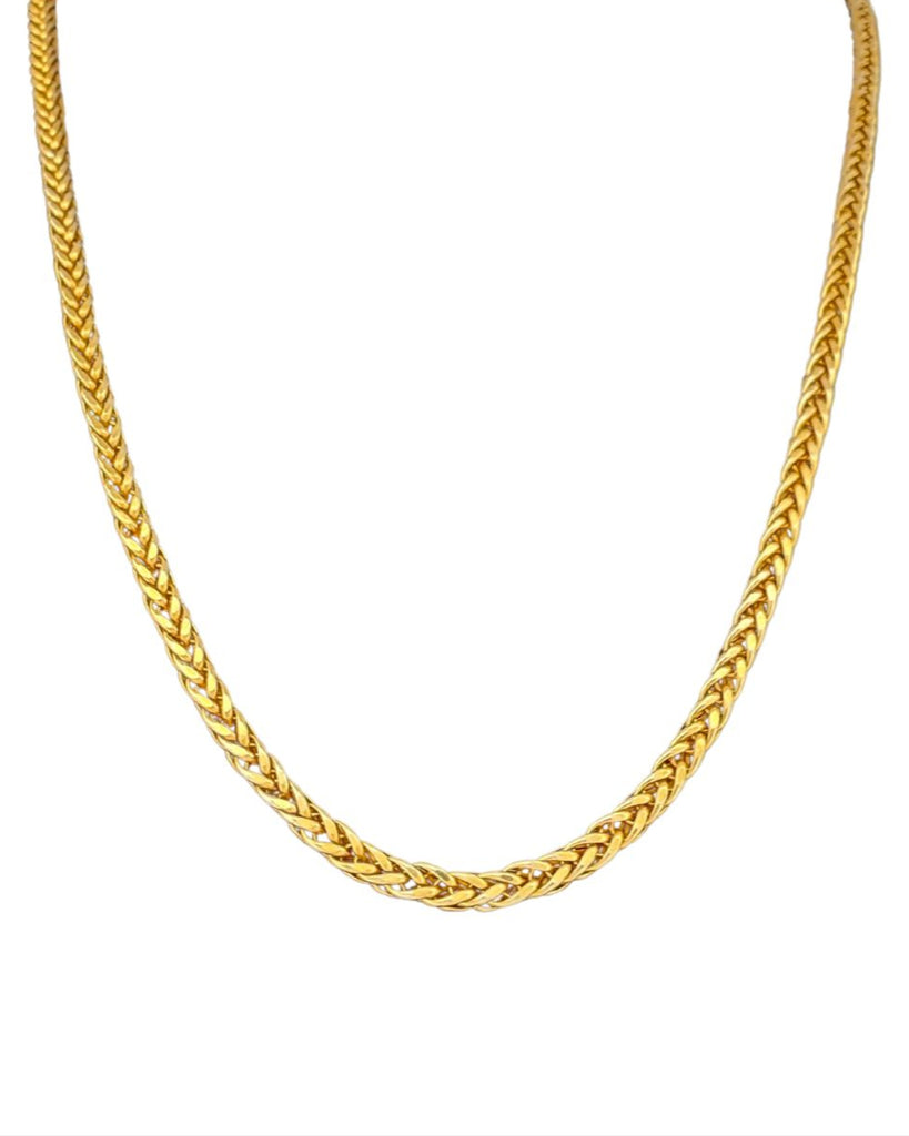 Zopfmuster-Halskette aus 18k Gelbgold mit 3 mm Zopfmuster-Gliedern freigestelltes Produktbild auf weissem Hintergrund