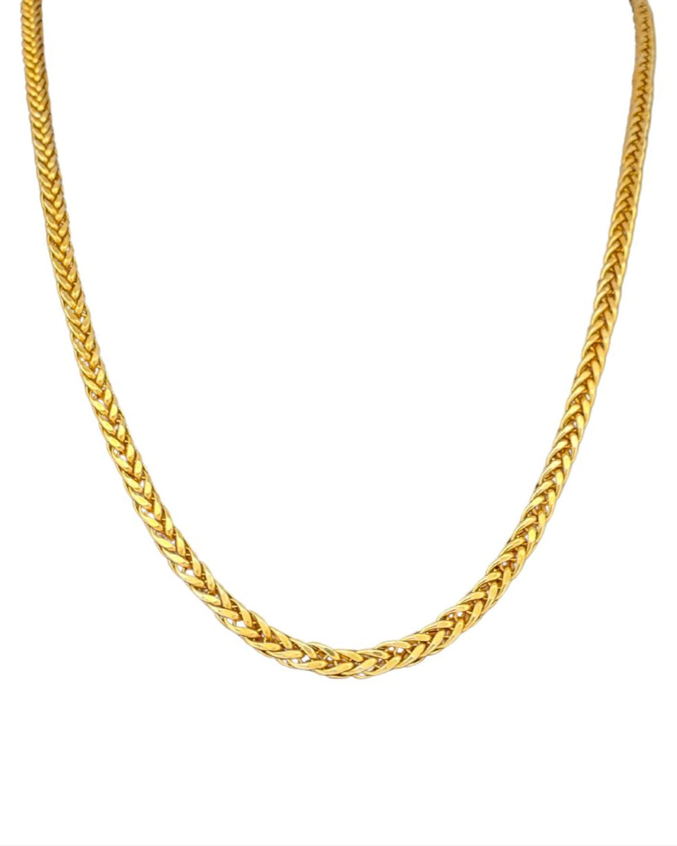 Zopfmuster-Halskette aus 18k Gelbgold mit 3 mm Zopfmuster-Gliedern freigestelltes Produktbild auf weissem Hintergrund