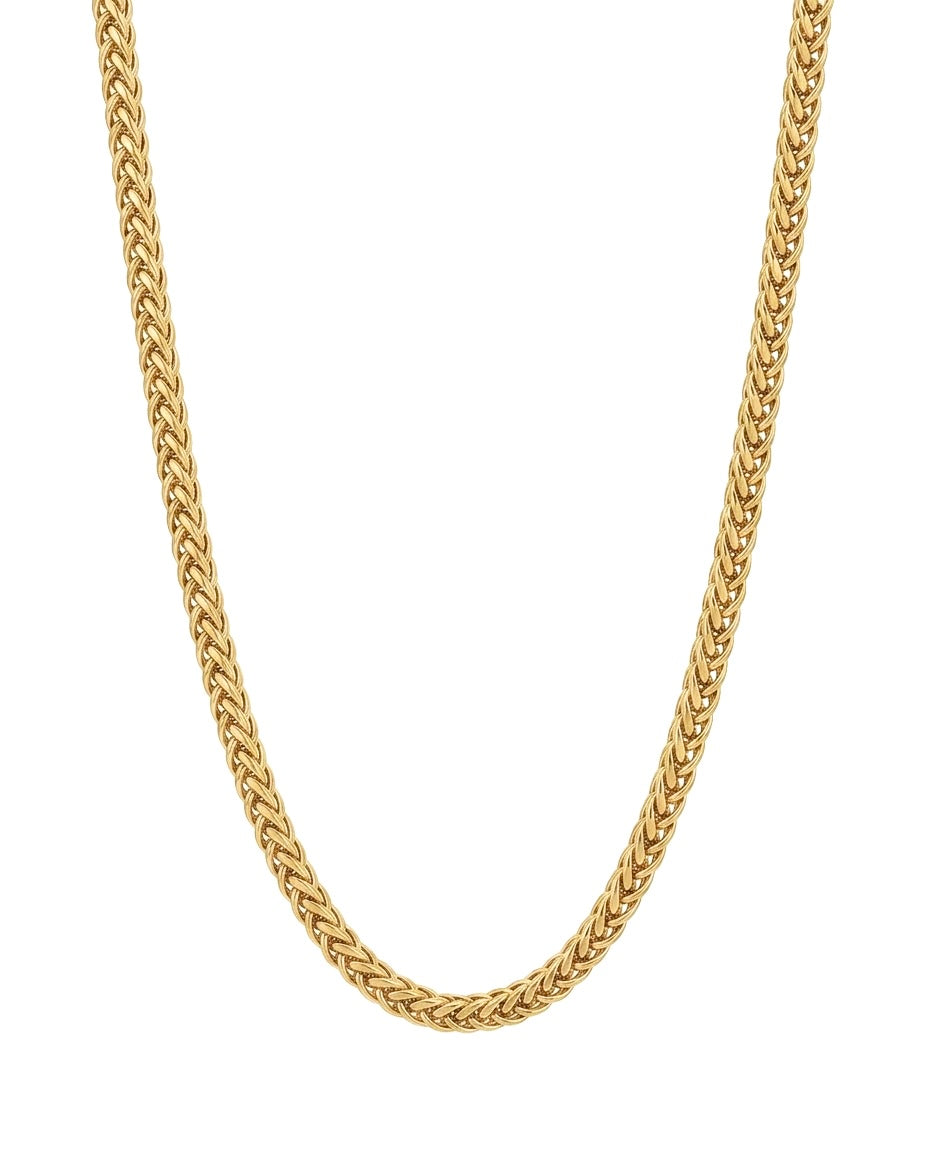 Zopfmuster-Halskette aus 18k Gelbgold mit 3 mm Zopfmuster-Gliedern freigestelltes Produktbild auf weissem Hintergrund