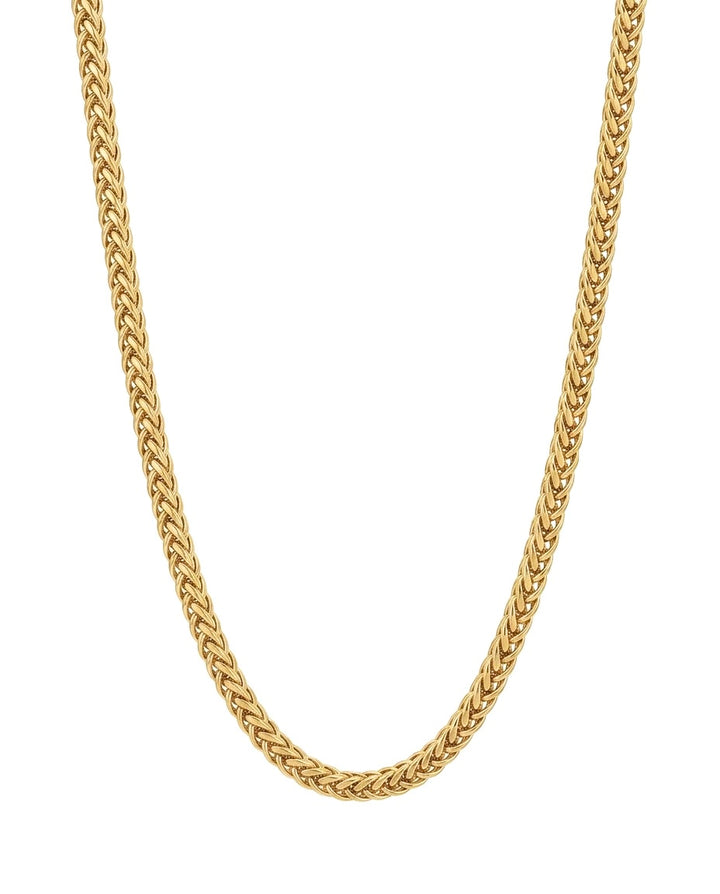 Zopfmuster-Halskette aus 18k Gelbgold mit 3 mm Zopfmuster-Gliedern freigestelltes Produktbild auf weissem Hintergrund