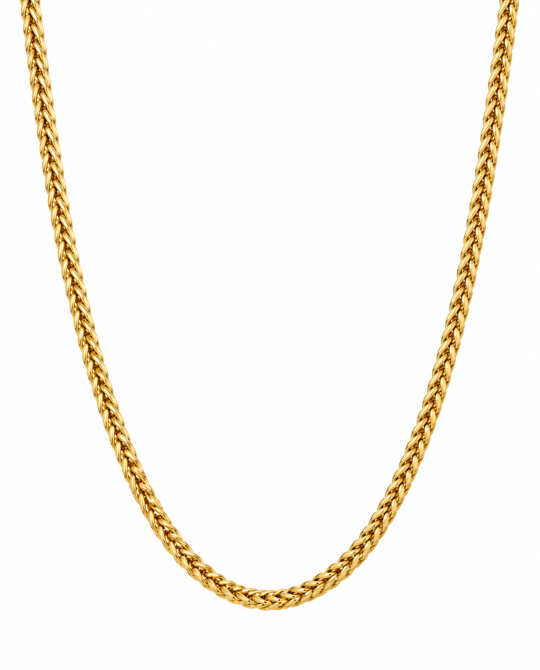 Zopfmuster-Halskette aus 18k Gelbgold mit 3 mm Zopfmuster-Gliedern freigestelltes Produktbild auf weissem Hintergrund