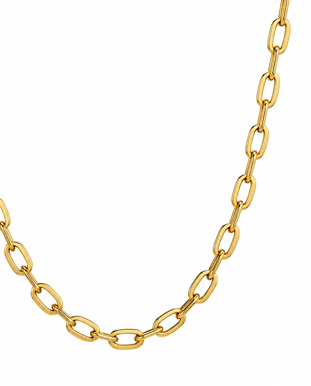 Detailaufnahme der länglichen Glieder der 18k Gold Halskette