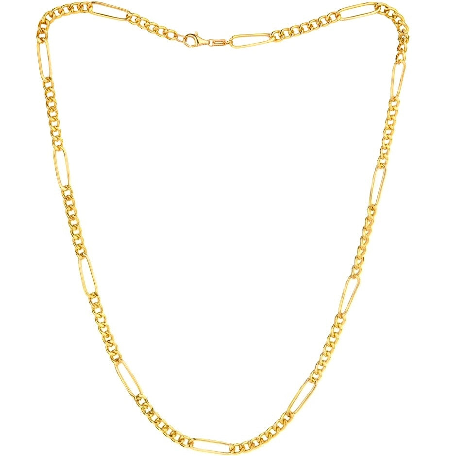 Halskette aus 18k Gelbgold im klassischen Figaro-Kettendesign – Zanjir-e Figaro. Luxuriöse Echtgold-Kette mit markanten, abwechselnden Kettengliedern, handgefertigt für Damen und Herren.