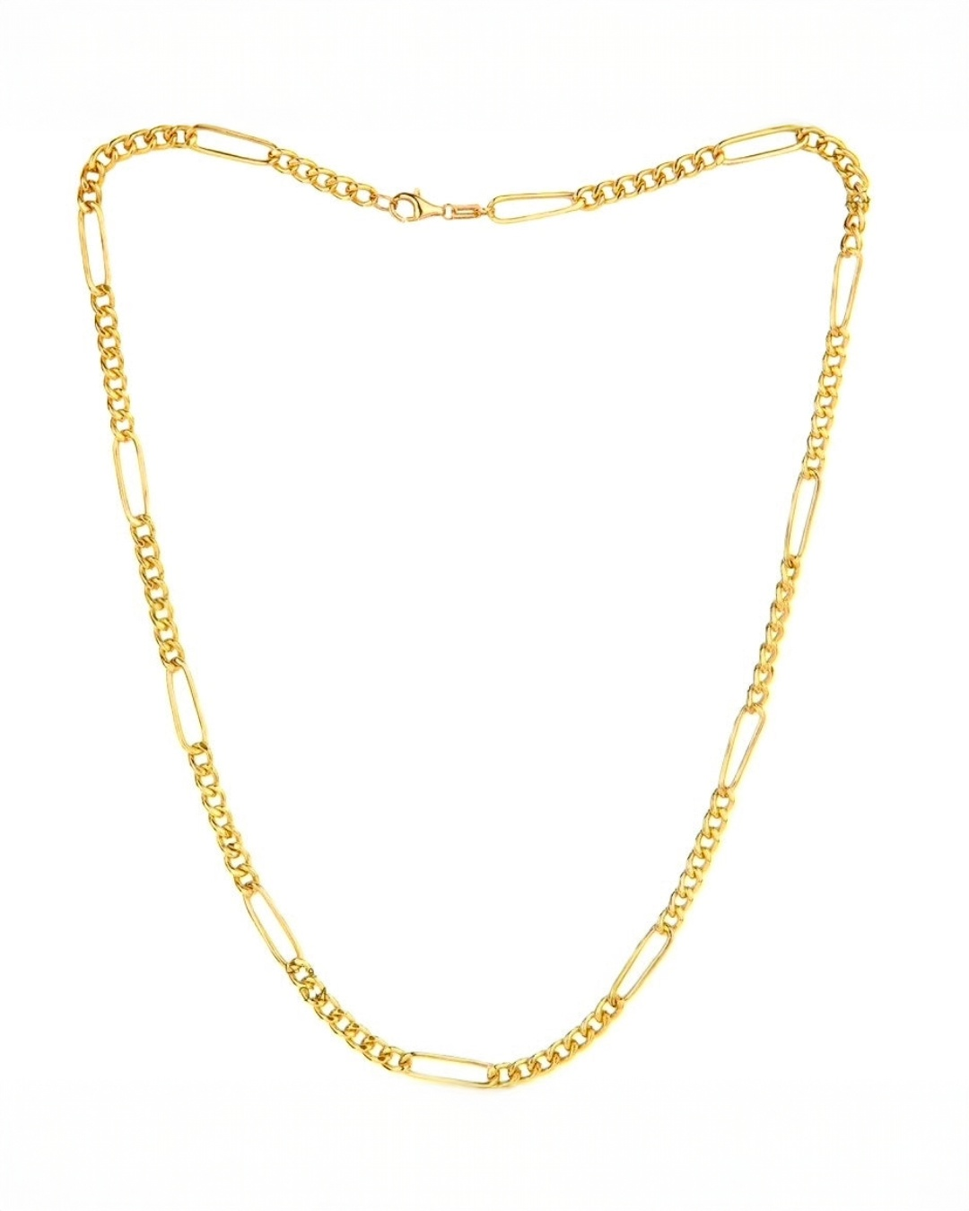 Halskette aus 18k Gelbgold im klassischen Figaro-Kettendesign – Zanjir-e Figaro. Luxuriöse Echtgold-Kette mit markanten, abwechselnden Kettengliedern, handgefertigt für Damen und Herren.