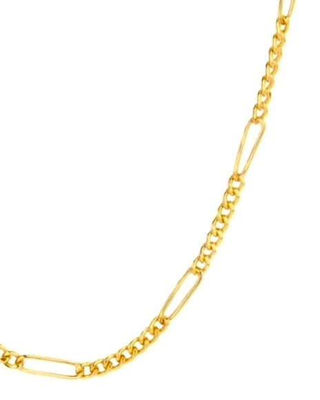 Detailaufnahme: Figaro-Halskette aus 18k Gelbgold – wechselnde Glieder