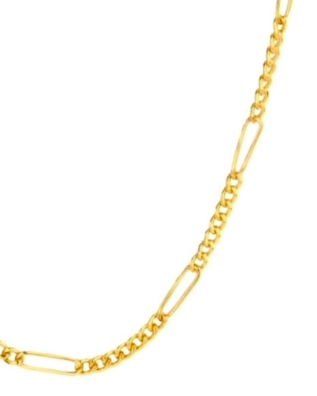 Detailaufnahme: Figaro-Halskette aus 18k Gelbgold – wechselnde Glieder