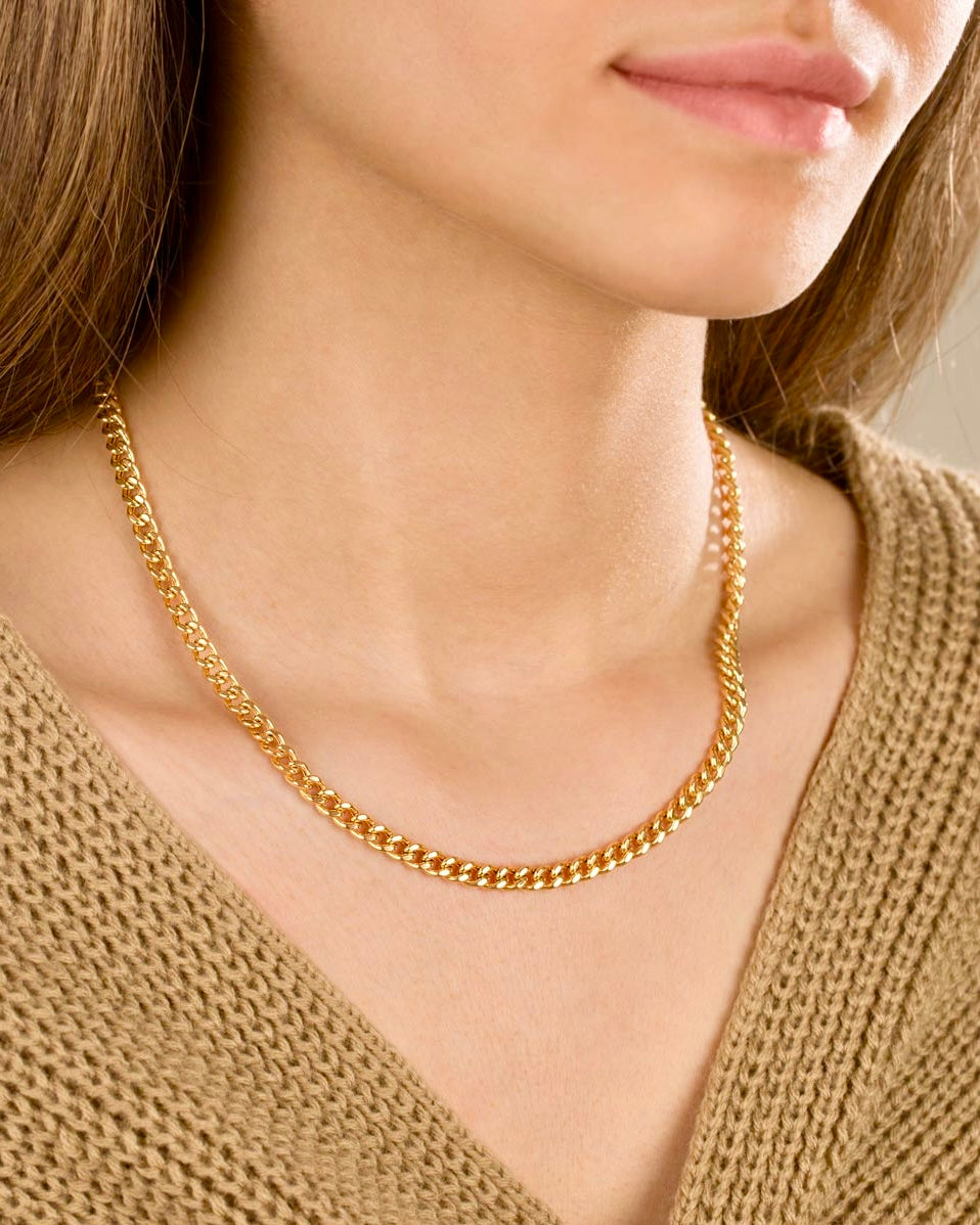 Halskette Gelbgold 18k – Zanjir-e Nima-Khodayan (Kette der Halbgötter), 4 mm breit, 50 cm lang – luxuriöse Panzerkette für Damen.