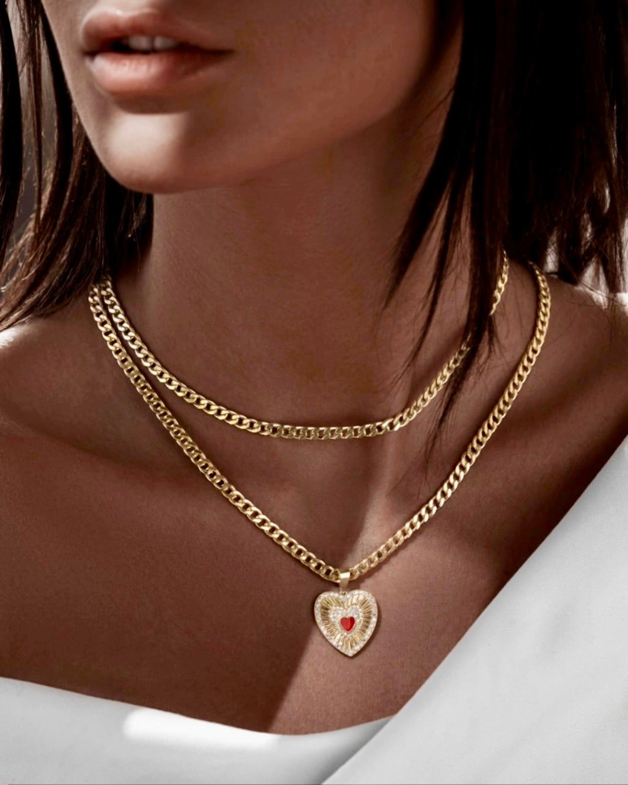 Halskette Gelbgold 18k – Zanjir-e Nima-Khodayan (Kette der Halbgötter), Panzerkette 4 mm breit, 50 cm & 60 cm – luxuriöser Unisex-Schmuck, kombiniert mit Herzanhänger.