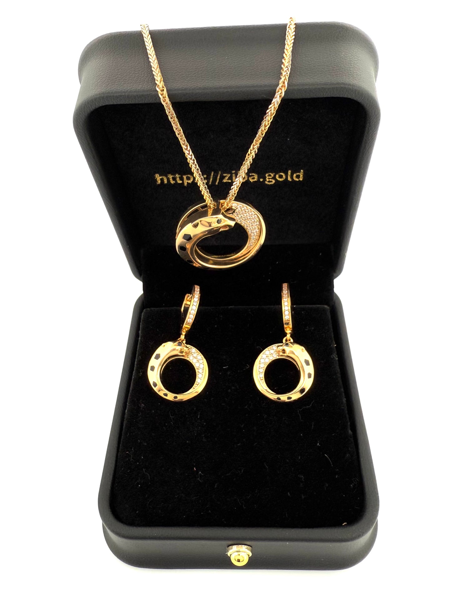 Ensemble Anhänger & Ohrringe Gelbgold 18k - Palang-e Mah (Mondpanther)