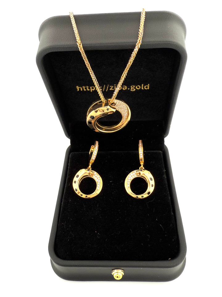 Ensemble Anhänger &amp; Ohrringe Gelbgold 18k - Palang-e Mah (Mondpanther)