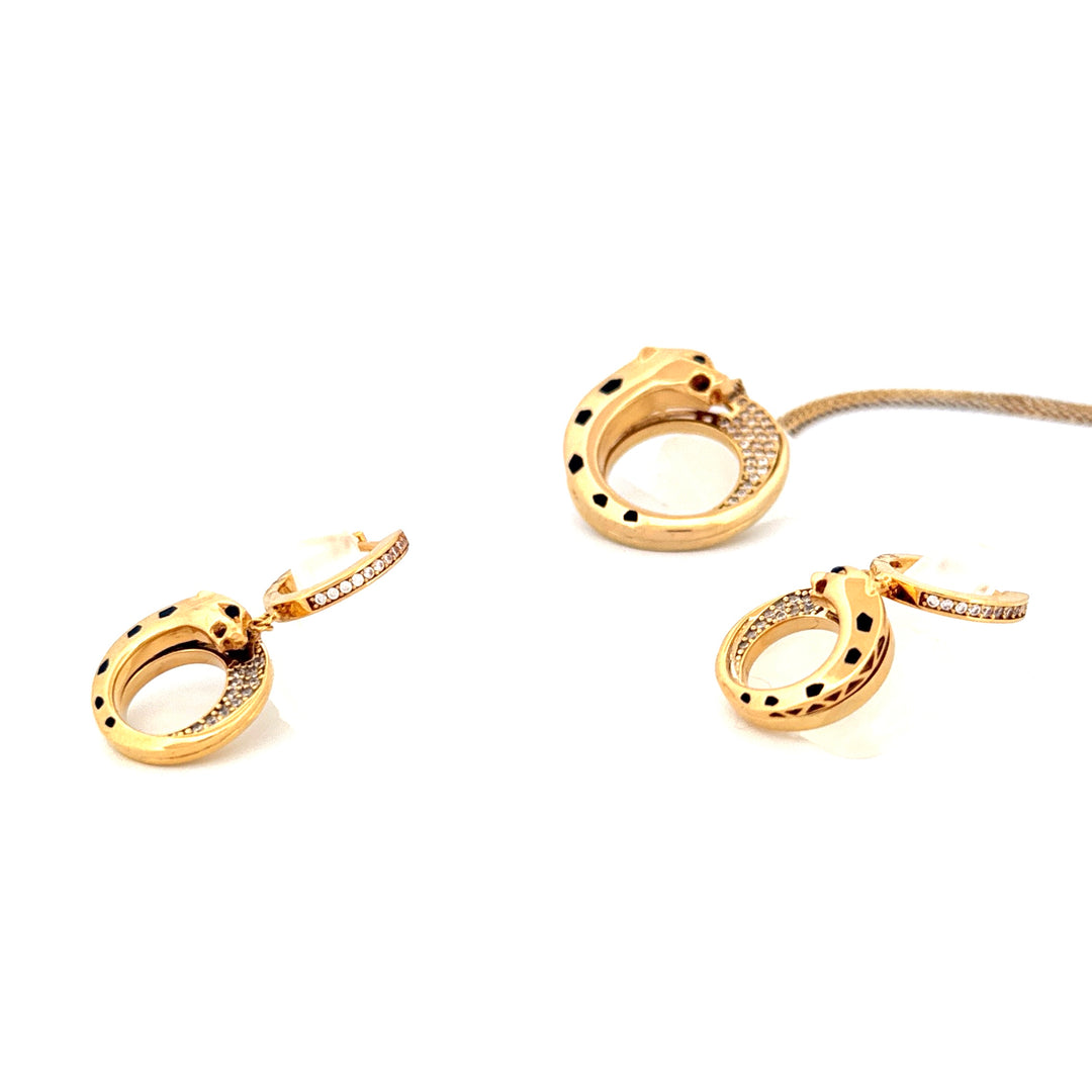 Ensemble Anhänger &amp; Ohrringe Gelbgold 18k - Palang-e Mah (Mondpanther)