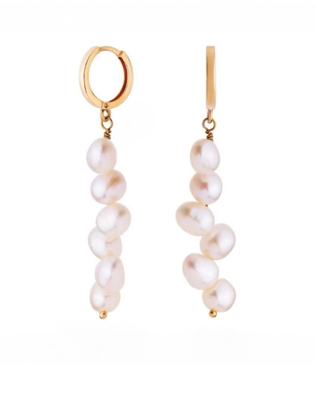 Elegante Perlenohrringe aus 18k Gelbgold mit Sechs echten weissen Zuchtperlen