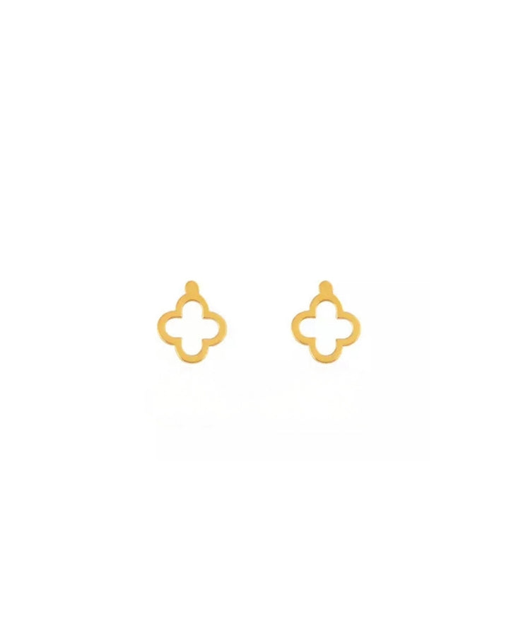 Vorderansicht: 18k Gold Ohrstecker in stilisierter Ornamentform – freigestellt