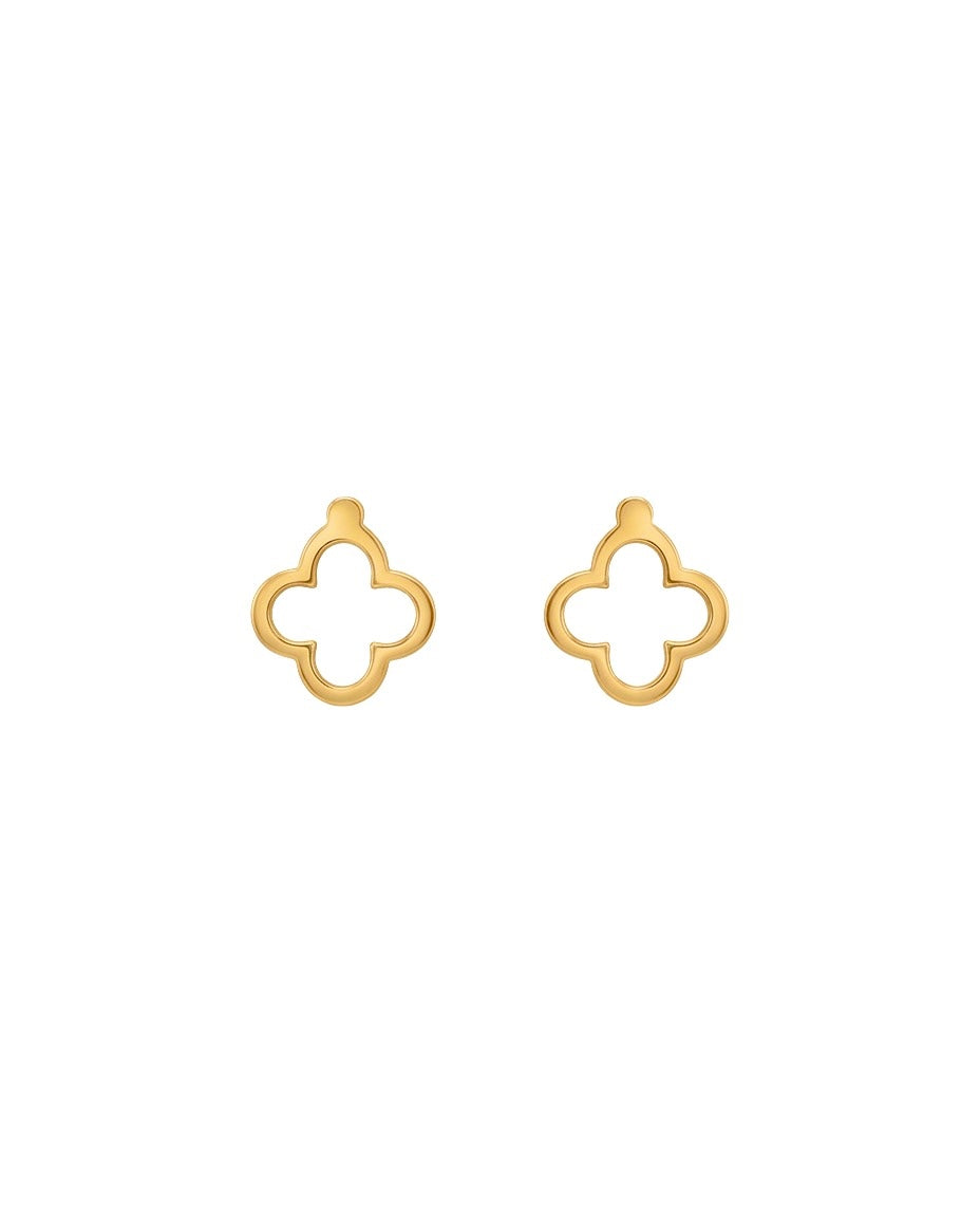 Vorderansicht: 18k Gold Ohrstecker in stilisierter Ornamentform – freigestellt