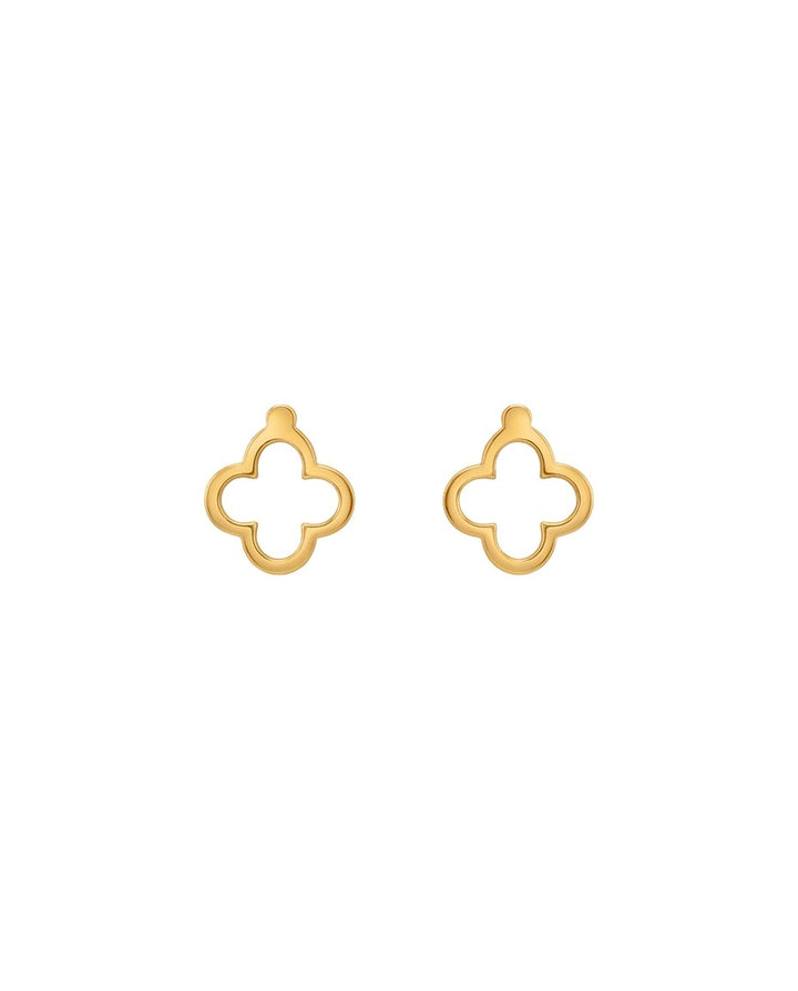 Vorderansicht: 18k Gold Ohrstecker in stilisierter Ornamentform – freigestellt