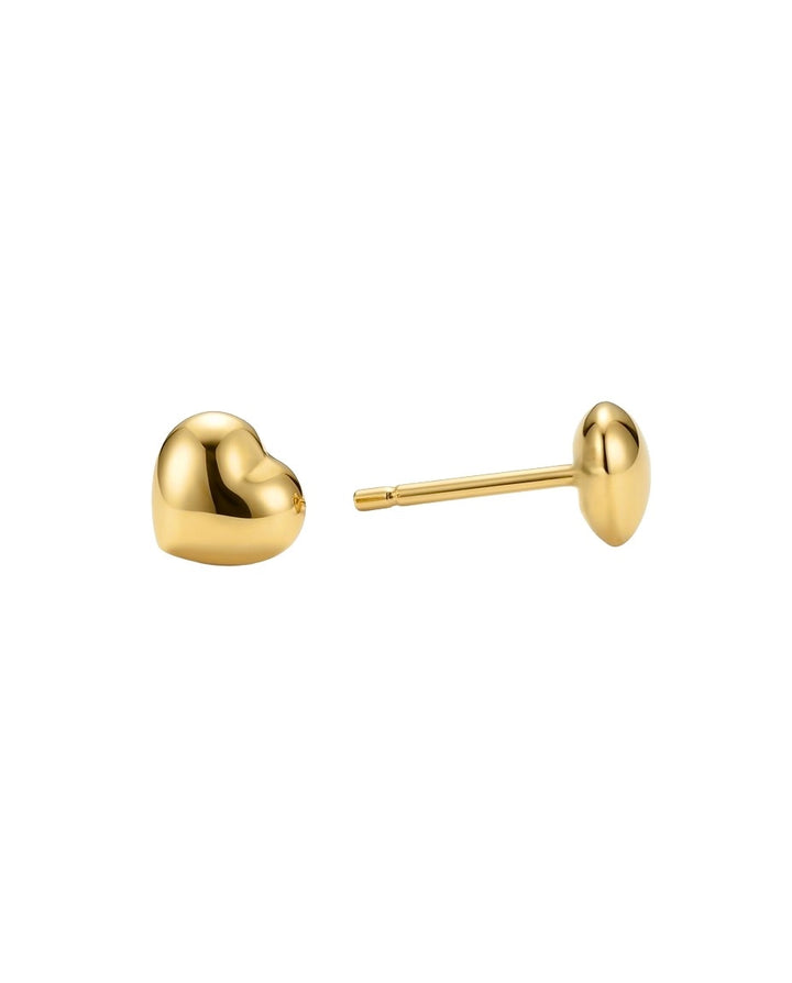Goldene Herz-Ohrstecker aus 18 Karat Gelbgold mit glänzend polierter Oberfläche. Die kleinen Ohrstecker zeigen ein schlichtes, leicht gewölbtes Herzdesign und werden mit klassischem Steckverschluss getragen. Zeitloser, eleganter Ohrschmuck für Alltag und besondere Anlässe.