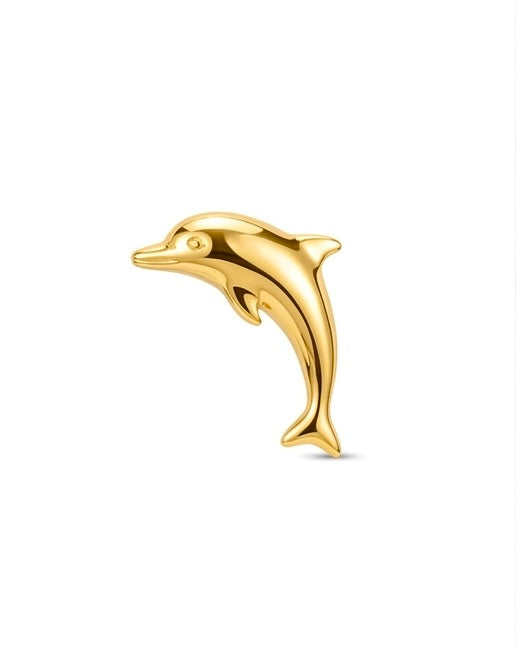 Detailaufnahme eines polierten 18k Gold Delfin-Ohrsteckers