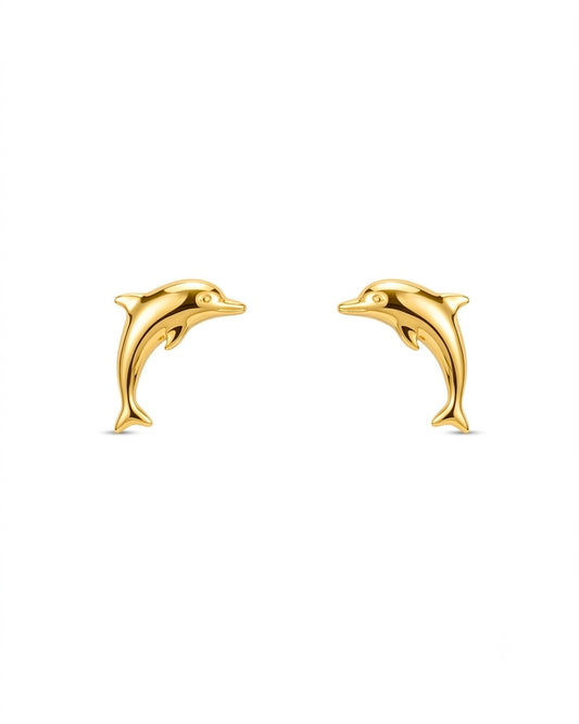 18k Gold Ohrstecker in Delfinform – hochglanzpoliert, 1.2 cm lang