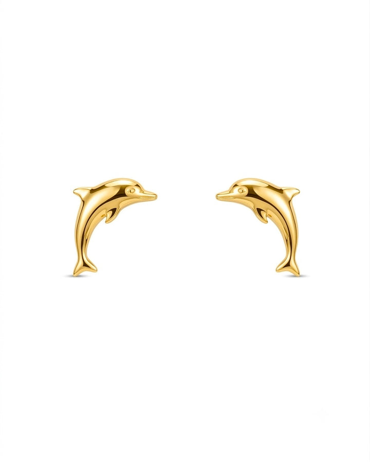 18k Gold Ohrstecker in Delfinform – hochglanzpoliert, 1.2 cm lang