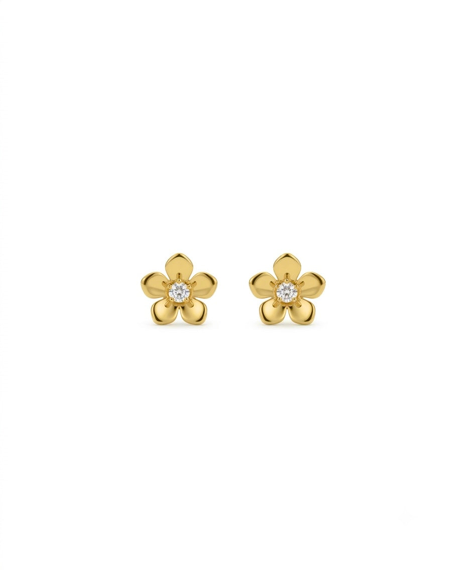 18k Gold-Blütenohrstecker – freigestelltes Produktbild.