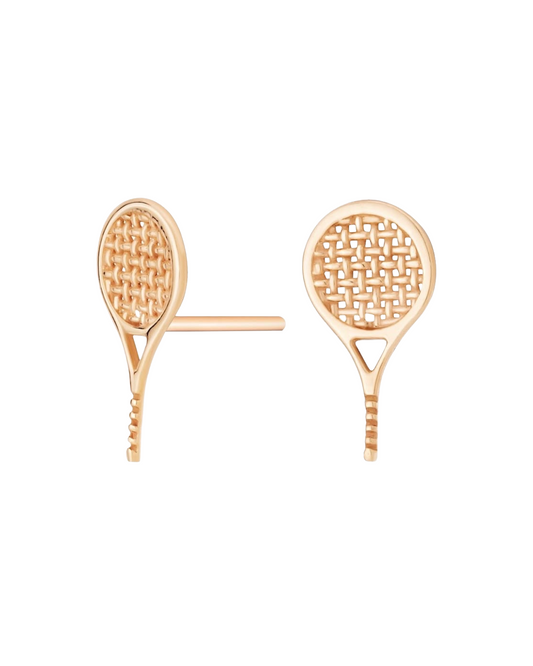 Ohrstecker aus 18k Gelbgold in Tennisraketen-Form, freigestelltes Produktbild