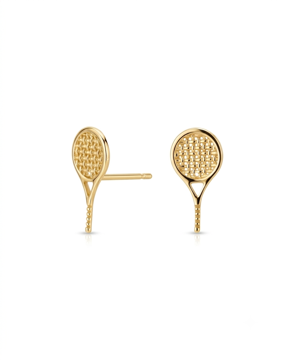 Ohrstecker aus 18k Gelbgold in Tennisraketen-Form, freigestelltes Produktbild